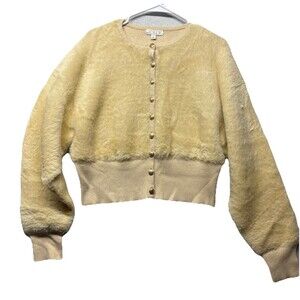 J. Crew Fitted-Waist Cardigan Sweater in Fuzzy Yarn Lady Jacket CG679 Large